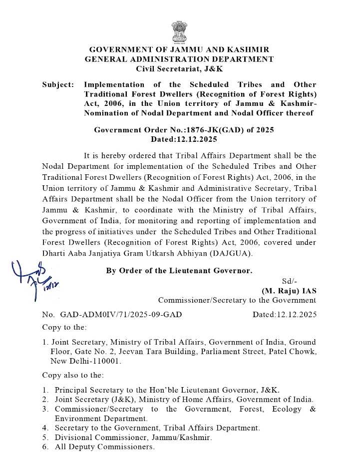 GAD announces Tribal Affairs Dept to be Nodal Department for implementation of Scheduled Tribes