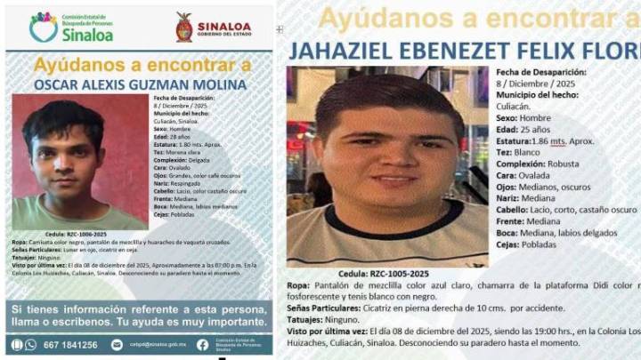 Buscan a Oscar y Jahaziel, desaparecidos el 8 de diciembre en Culiacán
