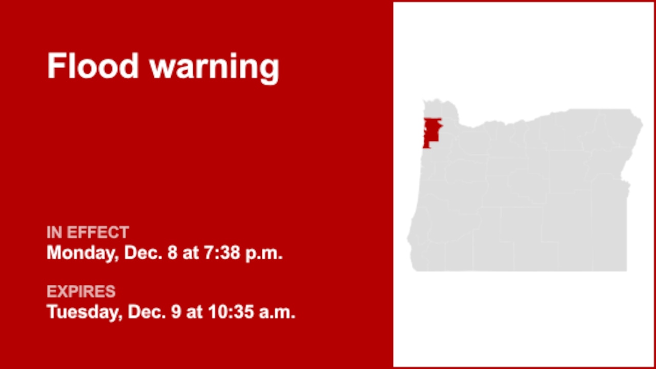 Tillamook County under a flood warning Monday and Tuesday