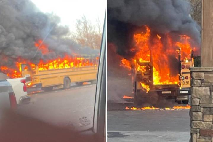 School bus bursts into flames moments after students were evacuated