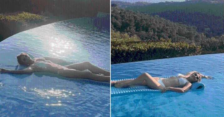 Elizabeth Hurley Flaunts Her Abs in White Bikini by the Pool