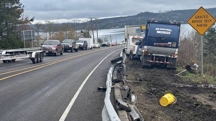 Truck crash west of the Hood Canal Bridge causes backups