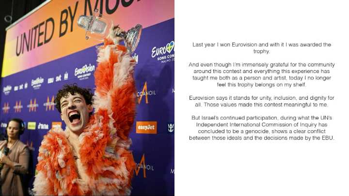 Artista suizo devuelve trofeo de Eurovisión en rechazo a participación israelí