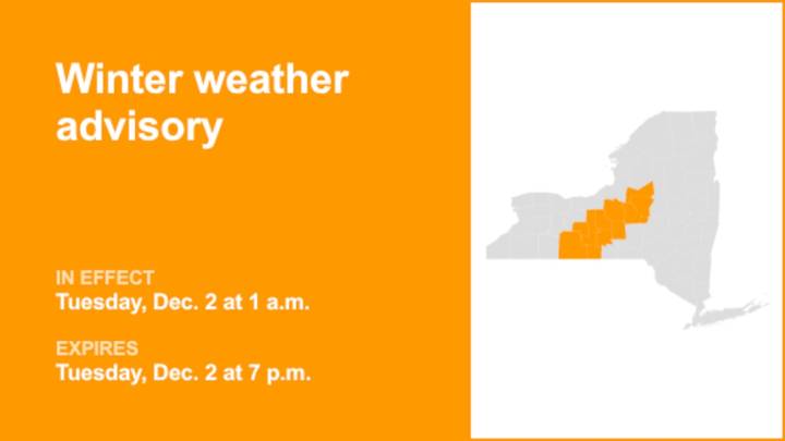 NY weather: Winter weather advisory affecting part of New York Tuesday