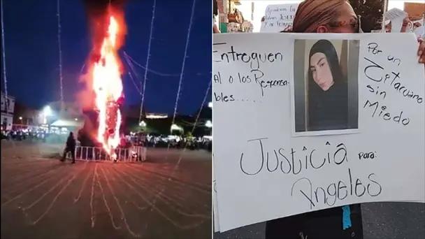 Queman árbol navideño en Michoacán tras 'abuso policial'