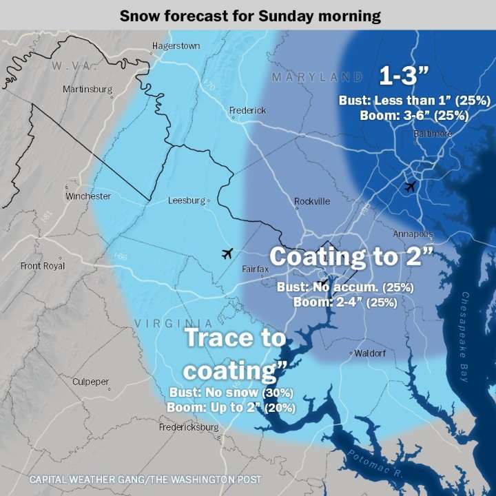 Some snow is likely early Sunday in the D.C. area. How much will fall?