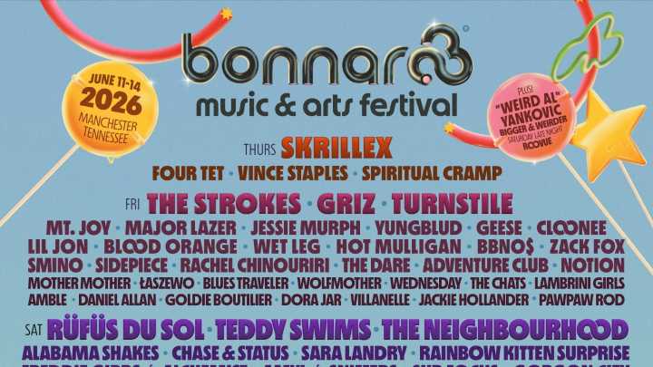 Bonnaroo 2026 lineup: Skrillex, The Strokes, RÜFÜS DU SOL, Noah Kahan