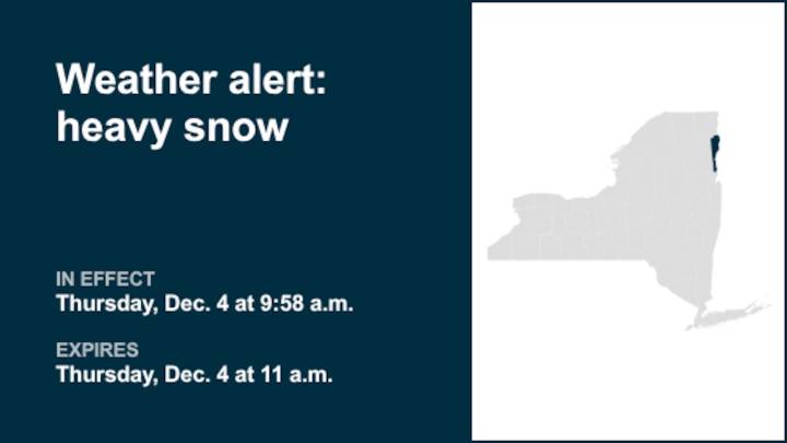 NY weather: Weather alert for heavy snow in Essex County Thursday midday