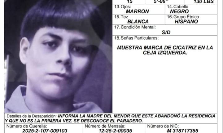 Reportan adolescente desaparecido en Arecibo