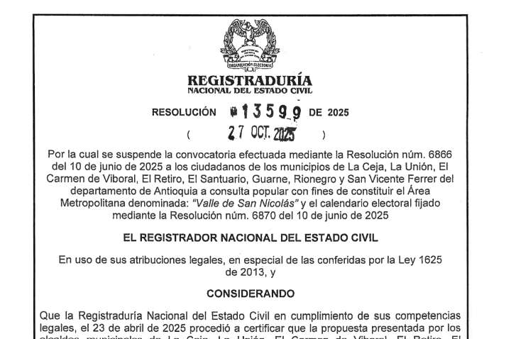 Se anunció suspensión de consulta para el Área Metropolitana, en espera por recursos del MinHacienda