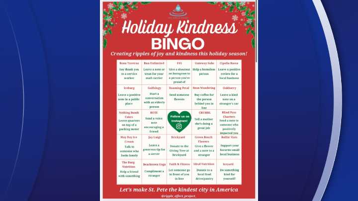 Holiday Kindness Bingo challenge spreads joy across St. Petersburg