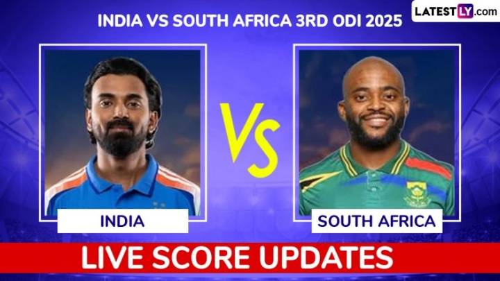 Cricket SA 42/1 in 10 Overs | India vs South Africa Live Score Updates of 3rd ODI 2025: Quinton de Kock, Temba Bavuma Consolidate