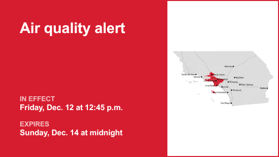 Air quality alert affecting Los Angeles County until early Sunday