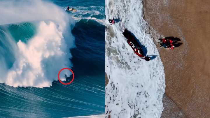 Máxima tensión en Nazaré: el terrible accidente del brasileño Carlos Burle