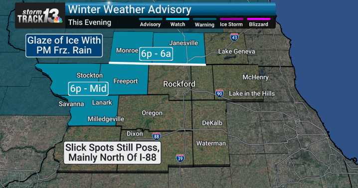 Slick conditions with freezing rain, snow through Wednesday morning