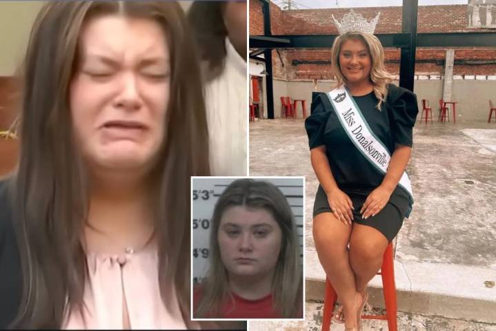 Former Georgia beauty queen Trinity Poague breaks down after being sentenced in murder of ex