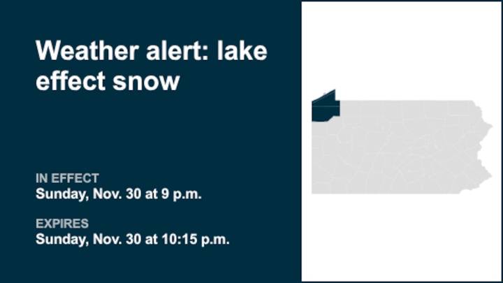Be ready for lake effect snow in Northwest Pa. Sunday night