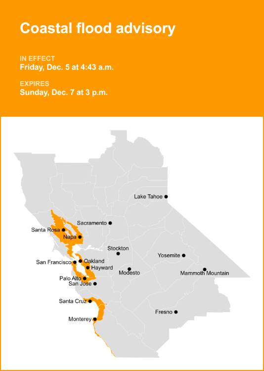 Coastal flood advisory issued for Northern California until Sunday afternoon