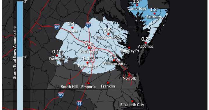 Little snow, frigid air possible Sunday in greater Richmond
