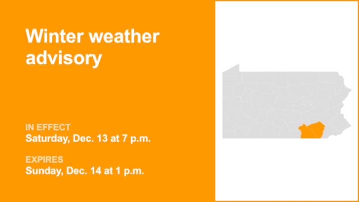 Winter weather advisory in place for York and Lancaster counties for Saturday and Sunday