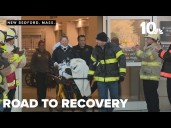 Firefighters gather to greet injured Lakeville deputy chief outside hospital