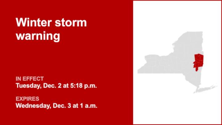 NY weather: Winter storm warning affecting part of New York until 1 a.m. Wednesday