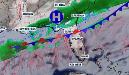 A dragging cold front dissects Florida; a stronger cold front expected for next week