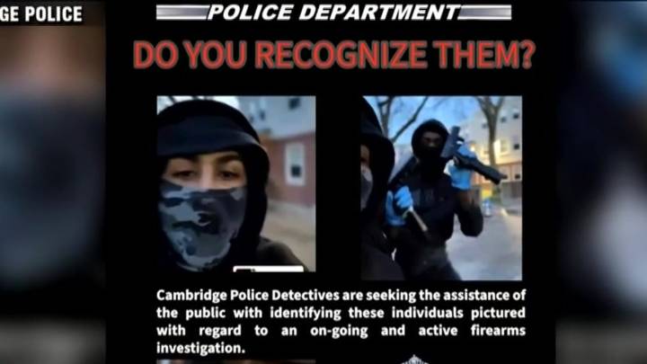 Police searching for 2 people pictured holding guns outside Cambridge housing complex