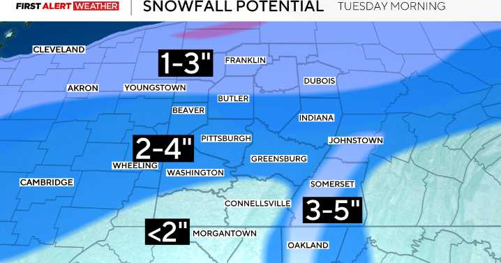Winter weather advisory issued for the Pittsburgh area with significant snowfall expected Tuesday morning