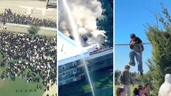 Students evacuated as firefighters battle rooftop fire on John F. Kennedy High School campus in Granada Hills