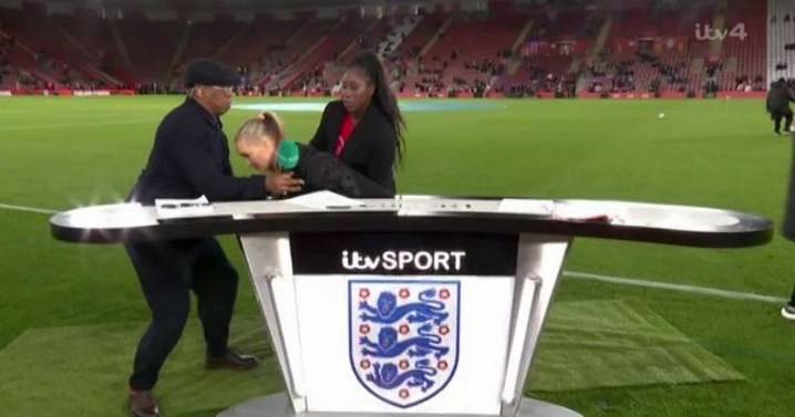 All we know as Laura Woods collapses live on air and is grabbed by Ian Wright