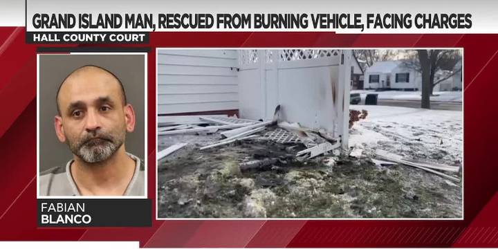 Grand Island man charged after crash, vehicle fire