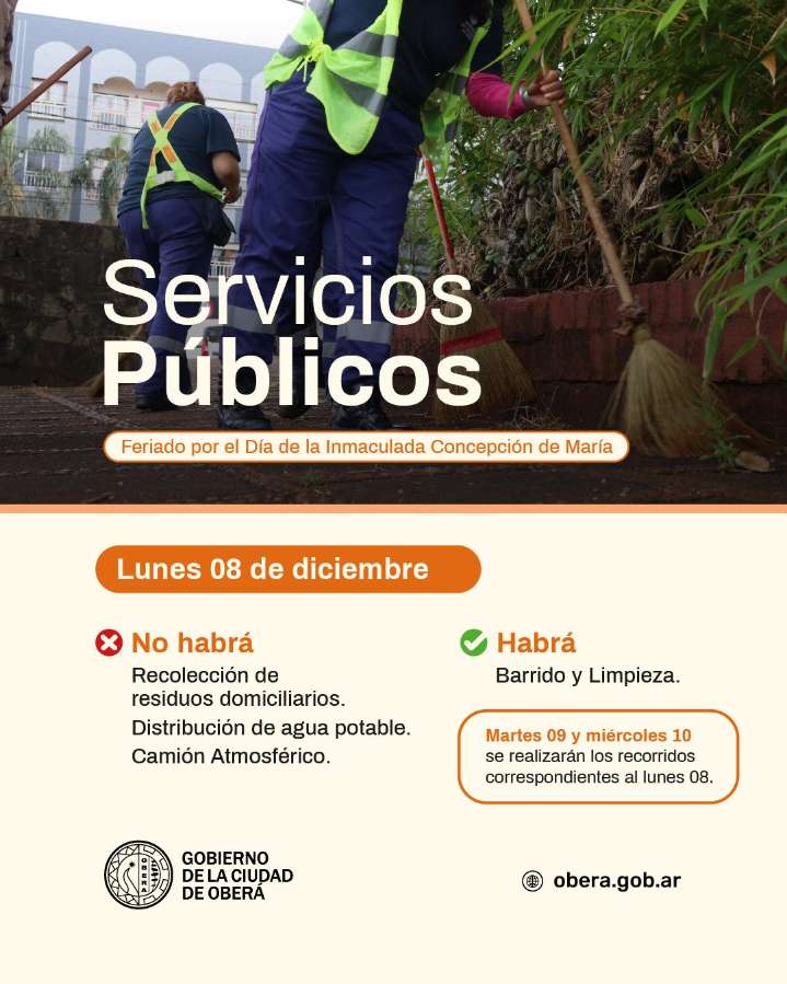Servicios Públicos del feriado del día 8 de diciembre, Día de la Inmaculada Concepción de la Virgen María