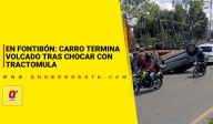 En Fontibón: carro termina volcado tras chocar con una tractomula