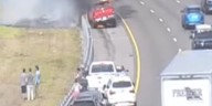Pickup truck seen engulfed in flames on I