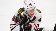 Blackhawks' Bedard hurt on last-second faceoff, out Saturday