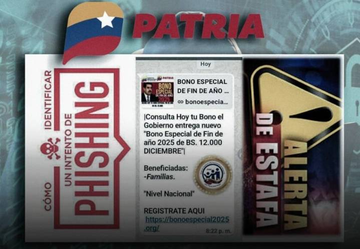 ¡Mosca con estafa de supuesto bono de fin de año de Patria!