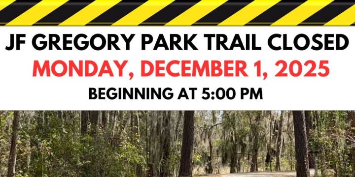 Trail at J.F. Gregory Park closed Monday evening for maintenance