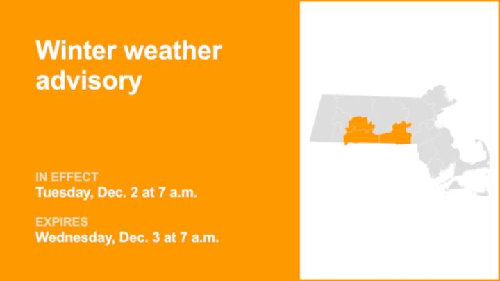 Winter weather advisory for 2 Massachusetts counties for Tuesday and Wednesday