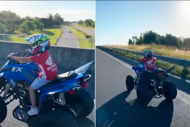 Le dio un cuatriciclo a su hijo de 5 años y lo hizo manejar en la ruta: será sancionado