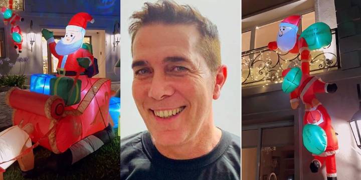 La impactante decoración navideña de Rodolfo Barili para su casa, llena de inflables gigantes