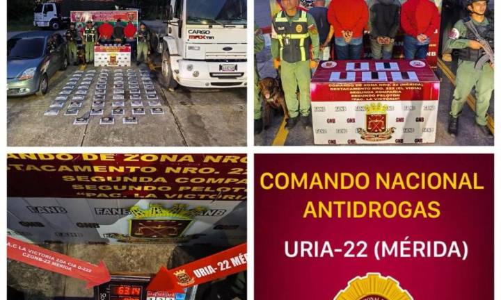 Incautan 63 kilos de cocaína en estado Mérida