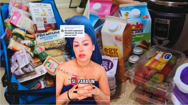 Cubana muestra la abundante ayuda alimentaria que recibió gratis en una iglesia de Miami Gardens