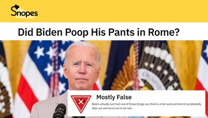 Snopes Rates Claim That Biden Pooped His Pants As 'Mostly False' Since It Was More Of A Wet Fart
