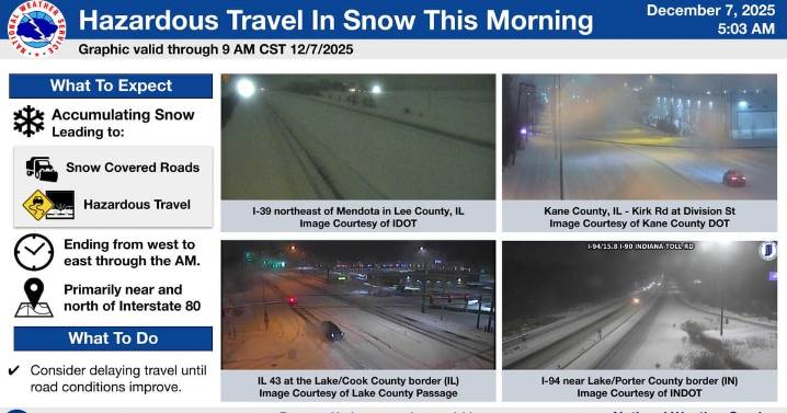 Snow-covered roads slow Sunday travel across northern Illinois; lake