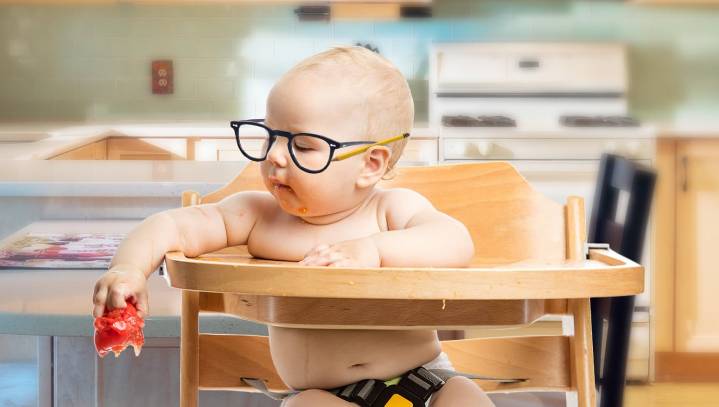 Baby Scientist Studying The Effect Of Gravity On Anything That Comes Near His Highchair
