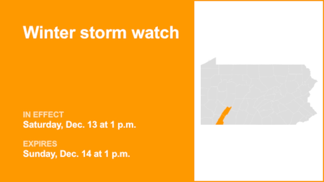 Winter storm watch active for Westmoreland Ridges and Fayette Ridges Saturday and Sunday