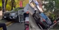 Camioneta se sube a camellón para evadir bloqueo en Avenida Acueducto [VIDEO]