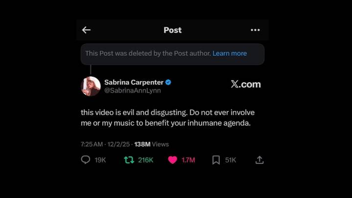 White House Quietly Deletes Ice Video Using Sabrina Carpenter's Music