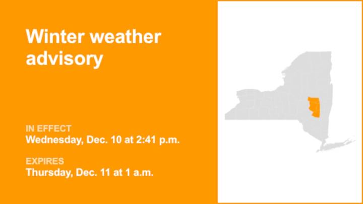 NY weather: Winter weather advisory issued for part of New York until 1 a.m. Thursday